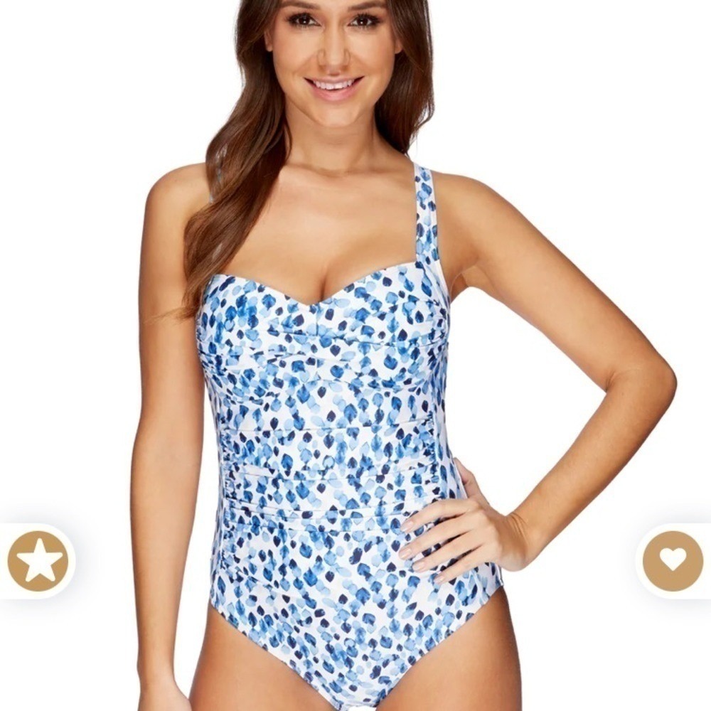 Niptuck Petal Plunge Joanne Twist Front Tummy Control Swimsuit blue white size 4